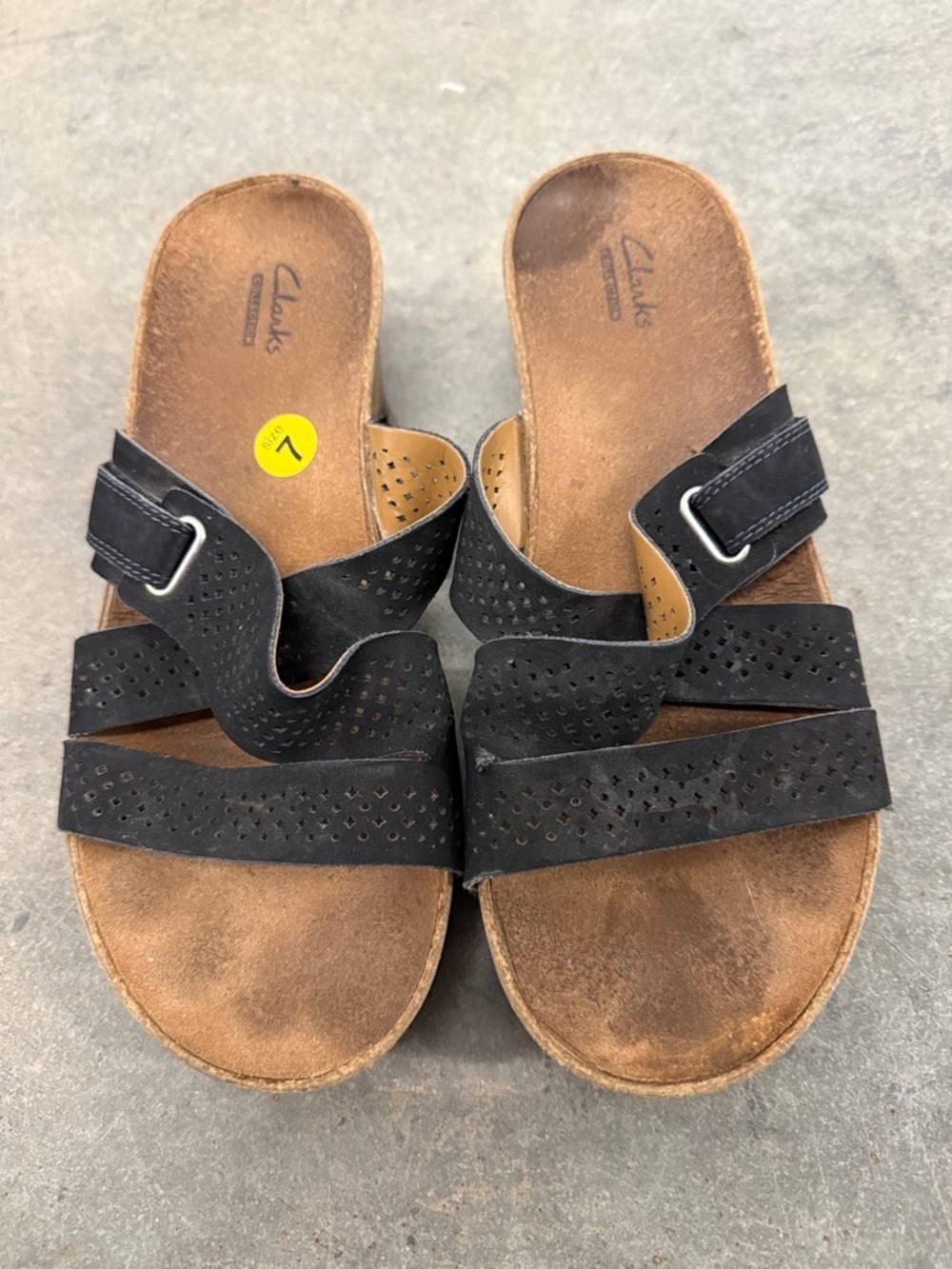 Clarks Black Perforated Leather Slide Sandals